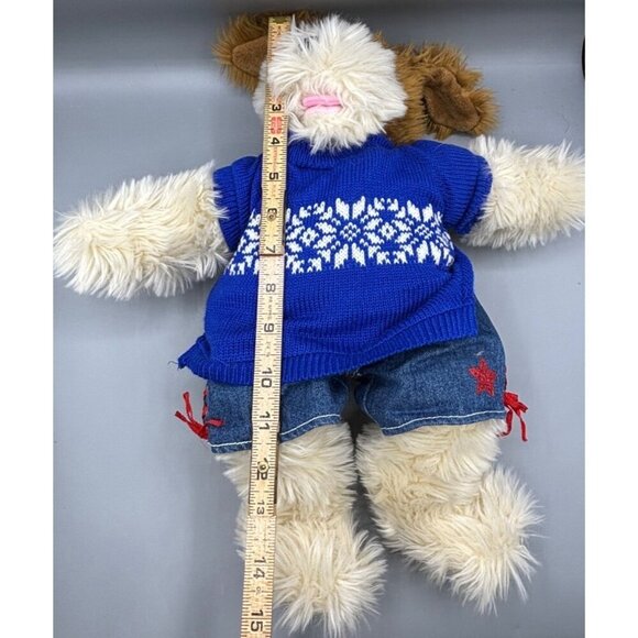 Build A Bear Plush Puppy Dog Toy In Blue Knit Sweater Denim Shorts Fluffy Shaggy - Picture 4 of 4